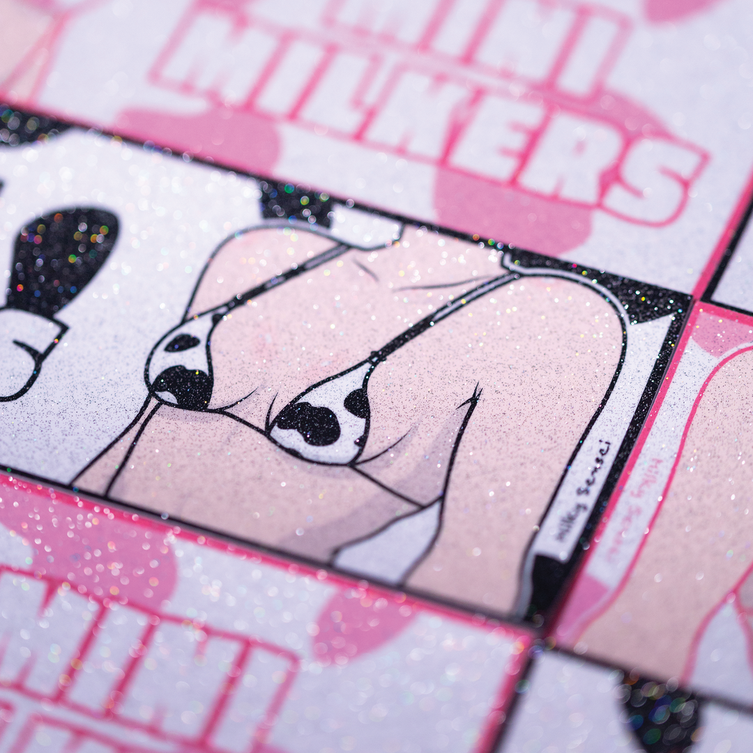 Mini Milkers Slap Sticker - Black (Glitter Holo)